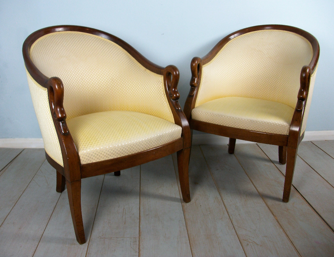 Fine Pair of Empire Swan Tub Chairs